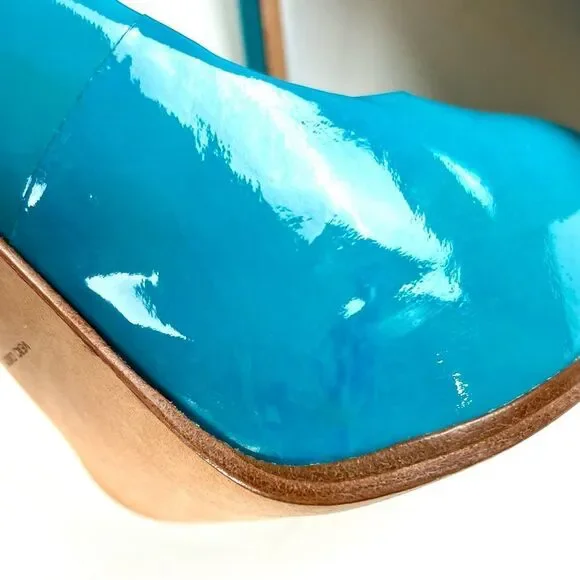 Pour La Victoire Elegant Blue Leather Platform Pumps - Picture 9 of 10